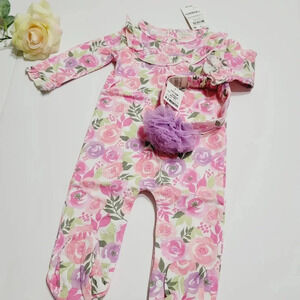 Nwt Baby Girl's 2-Piece Elody Headwrap& Footie Set